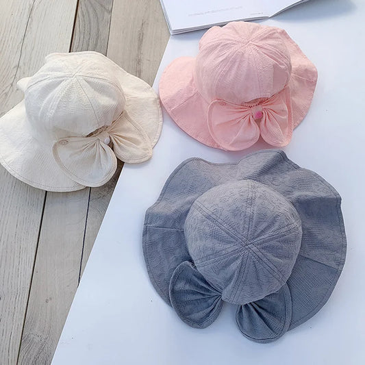 Princess Baby Bucket Hat for Girls Big Bow Summer Baby Girl Cap Wide Brim Travel Baby Sun Hat for Kids Accessories 1-3Y