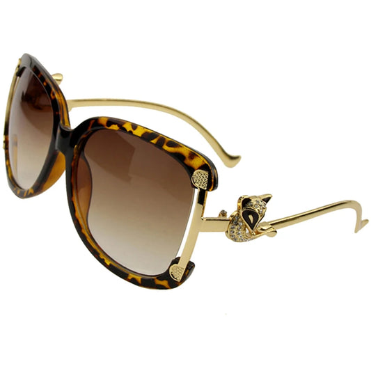 Sunglasses Women Oval Retro Alloy Frame Gold Fox Design Vintage Luxury Brand Ladies Drive Travel Sun Glasses 4 Colors