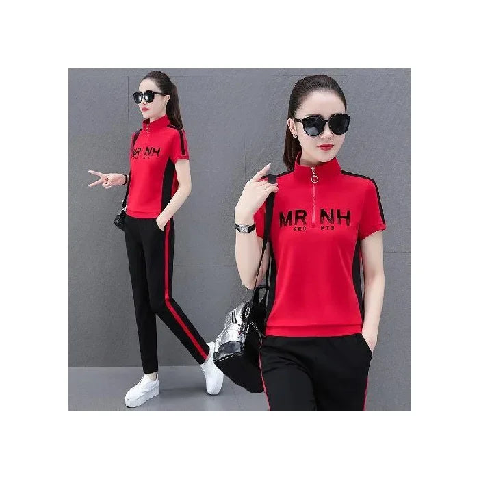 Fashionable Women's Sport Suit Summer New Style Slimming Casual 2-piece Set Age-reducing Running Clothes