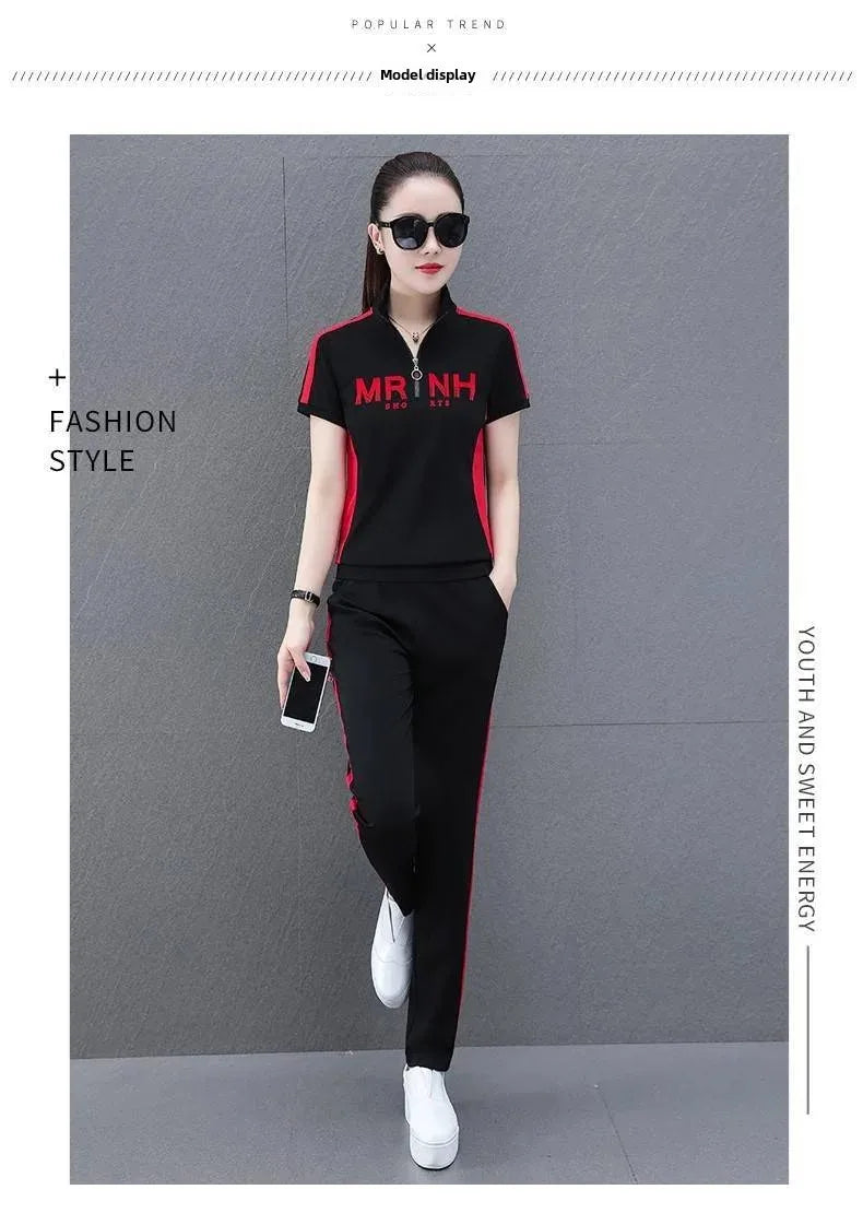 Fashionable Women's Sport Suit Summer New Style Slimming Casual 2-piece Set Age-reducing Running Clothes