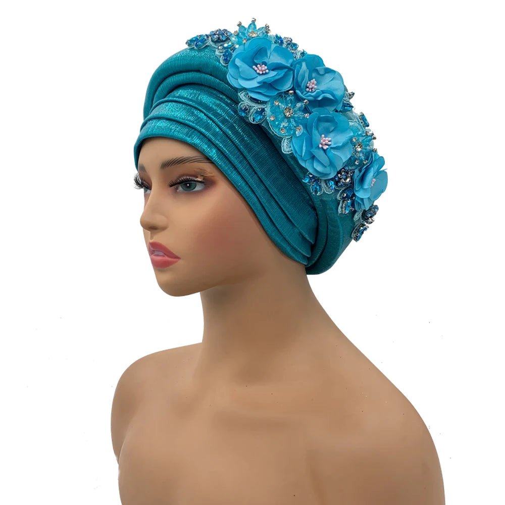 Exquisite Bouquet African Women's Turban Cap Ready to Wear Nigeria Auto Gele Headtie Female Fashion Head Wraps Turbante Mujer