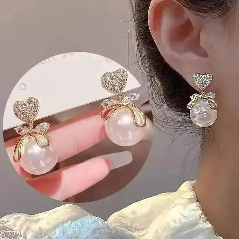 925 Silver Needle Korean Fashion Pearl Tassel Earrings For Women Jewelry Trending New Luxury Women's Zircon Pearl Earrings