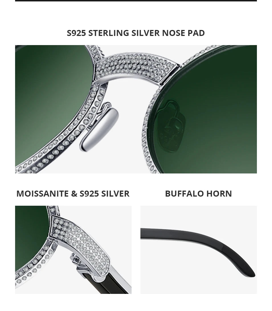 HEPIDEM High Quality Men Buffs Sunglasses Square Luxury Brand Design Diamond Sumptuous Sun Glasses Women Buffalo Horn Glasses