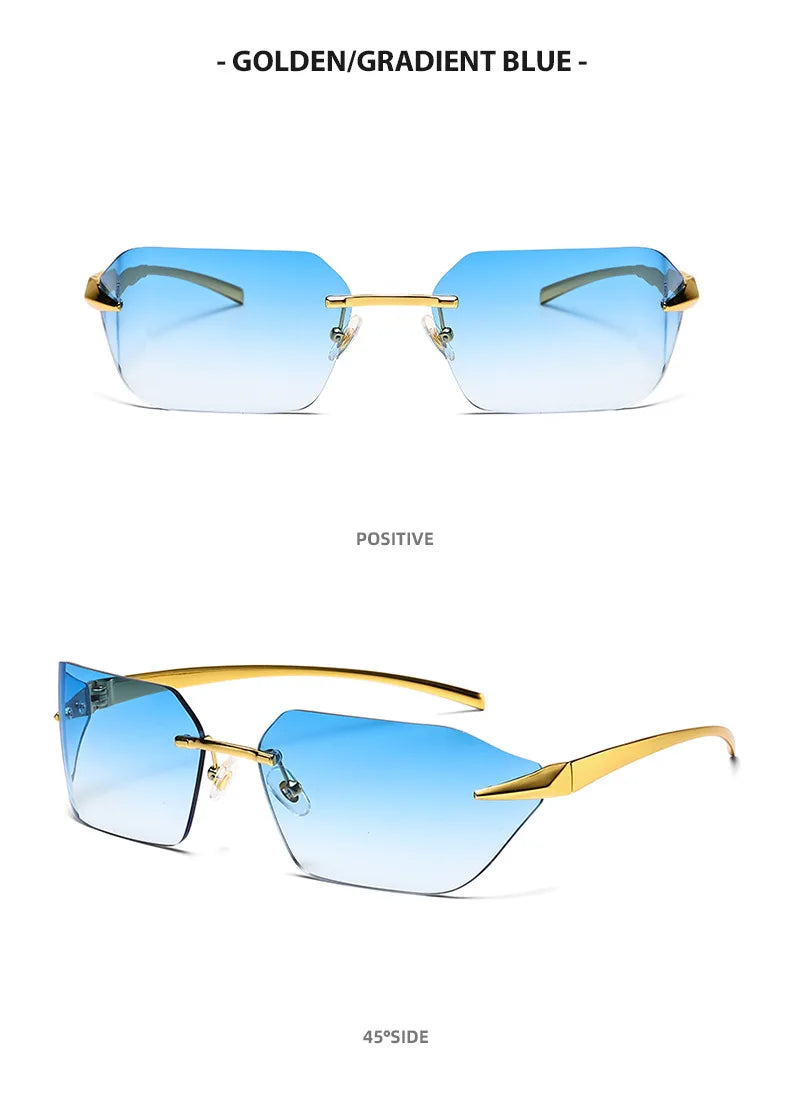 Rimless Men Sunglasses Luxury Brand Curved Lens Summer Traveling Sun Glasses for Women men  Frameless Rectangle Shades mon