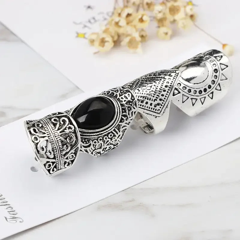 4Pcs/Set Fashion Vintage Silver Plated Gypsy Boho Ethnic Ring Hollow Carved Rhinestone Midi Knuckle Rings Women Jewelry