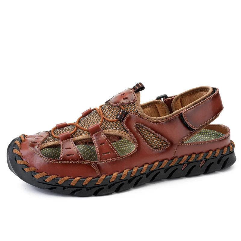 Handmade Summer Sandals Men Breathable Leather Shoes Man Retro Outdoor Men Sandals Antiskid Beach Sandals Hollow Shoes Footwear