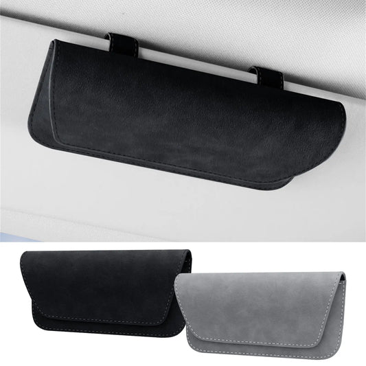 Car Sunglasses Box Magnetic Glasses Storage Holder Car Sun Visor Organizer Leather Sunshade Storage Bag Car Accessories