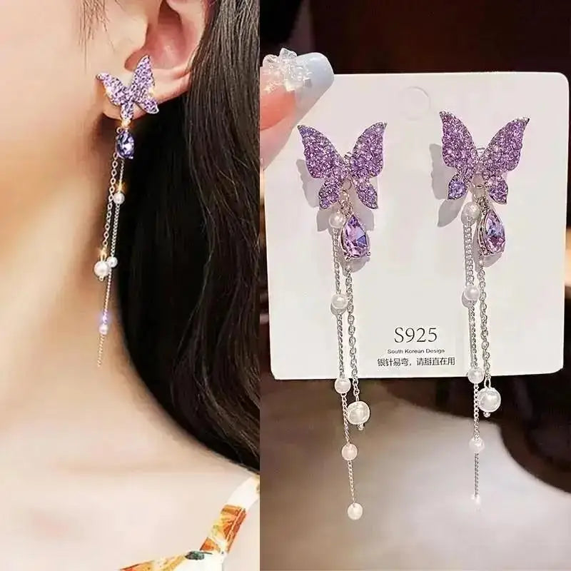925 Silver Needle Korean Fashion Pearl Tassel Earrings For Women Jewelry Trending New Luxury Women's Zircon Pearl Earrings