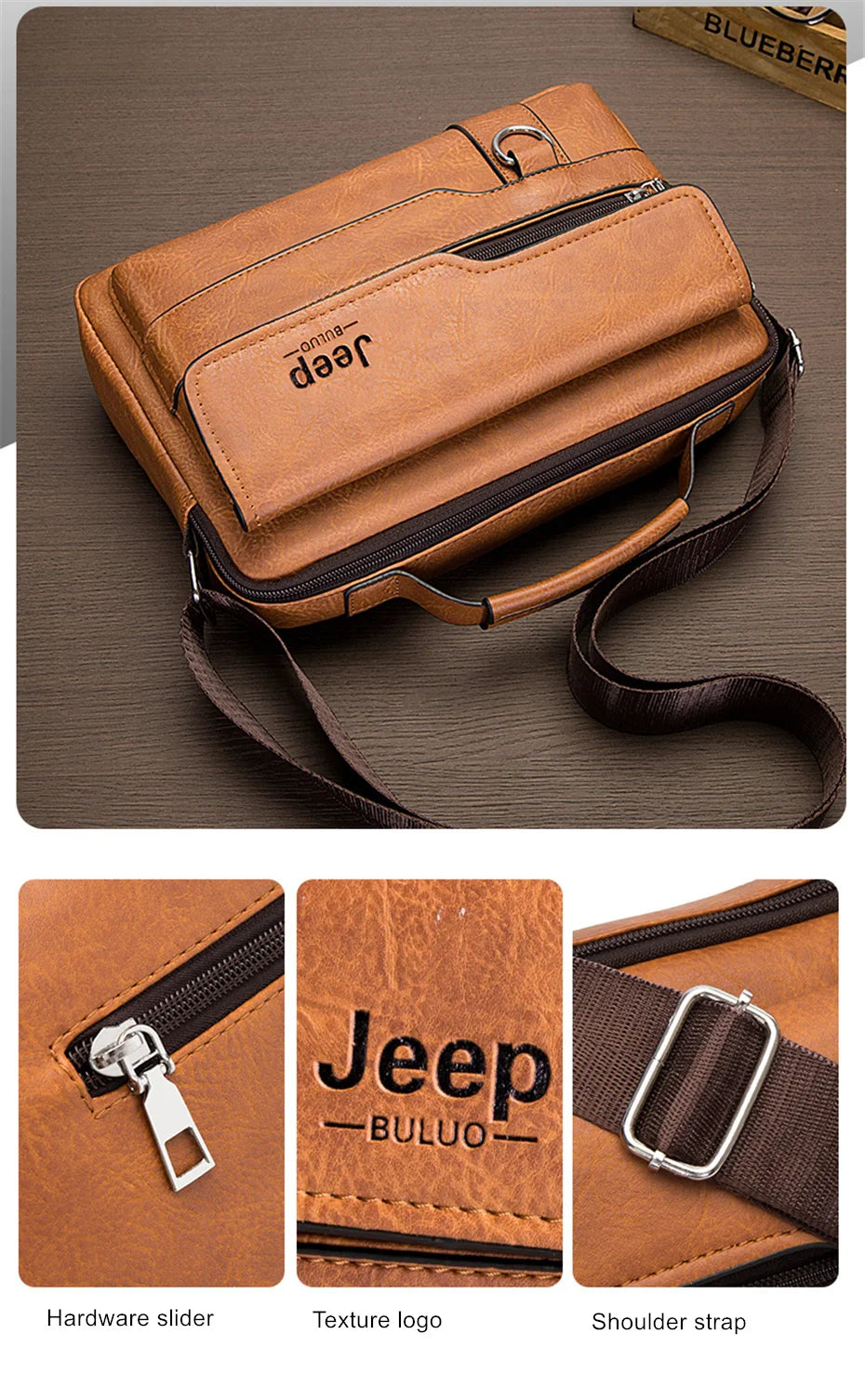 JEEP BULUO Brand Men's Crossbody Shoulder High Quality Tote Fashion Business Man Messenger Big Size PU Leather Bags
