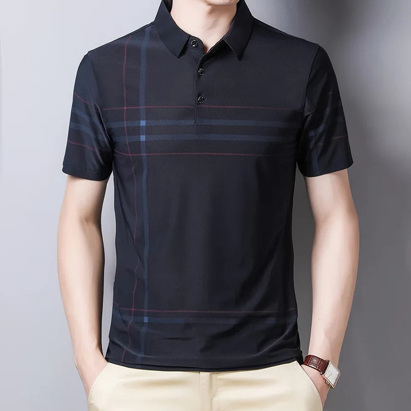 Men's Polo Shirt Business Casual Summer Short Sleeves Tops Pattern Print Button T Shirt Loose Clothes Fashion Polo T Shirt