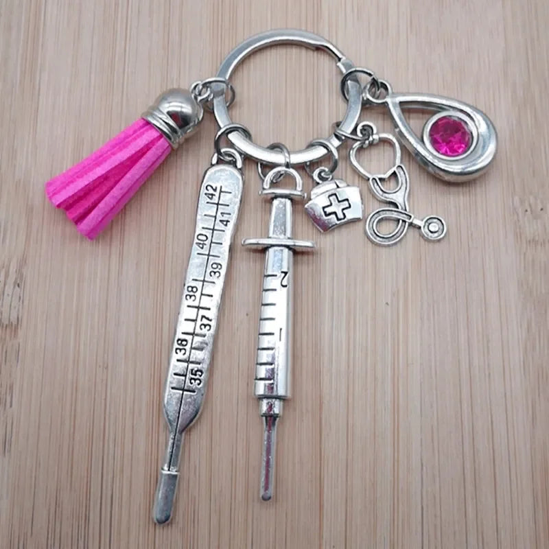 New Nurse Medical Box Medical Keychain Needle Syringe Stethoscope Tassel Cute Keychain Jewelry Gift