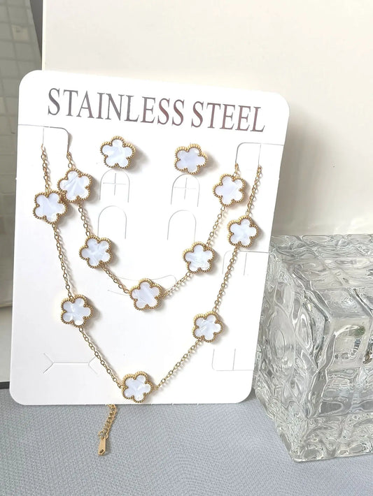Hot Selling Stainless Steel Shell Plant Five Leaf Flower Set For Women's Jewelry Accessories Simple And Non Fading Clover Gift
