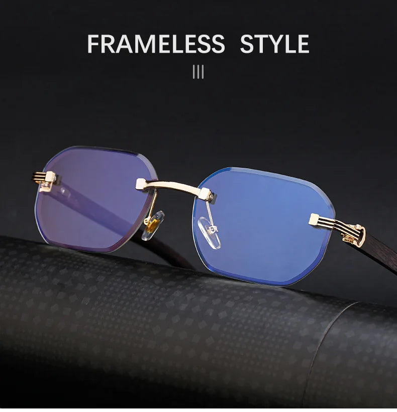 Vintage Square Rimless Sunglasses Men Luxury Brand Trendy Frameless Punk UV400 Eyewear Anti Blue Light Prescription Glasses