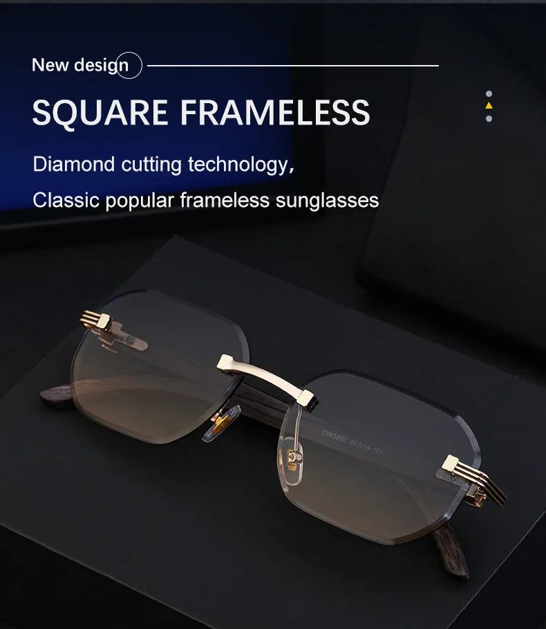 Vintage Square Rimless Sunglasses Men Luxury Brand Trendy Frameless Punk UV400 Eyewear Anti Blue Light Prescription Glasses