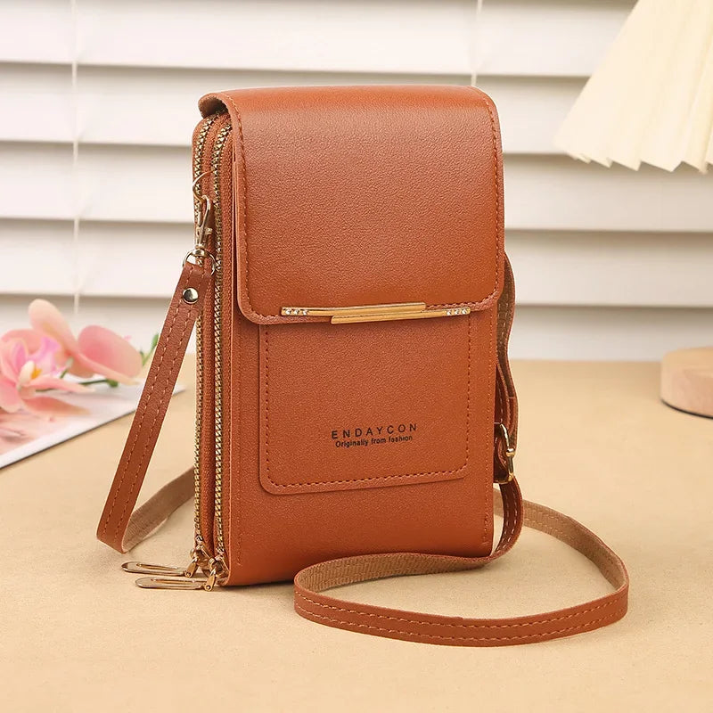 Women Fashion Touch Screen Lock Cell Phone Bag Women's Mobile Phone Card Holder Crossbody Shoulder Bag Money Pockets Small Bags