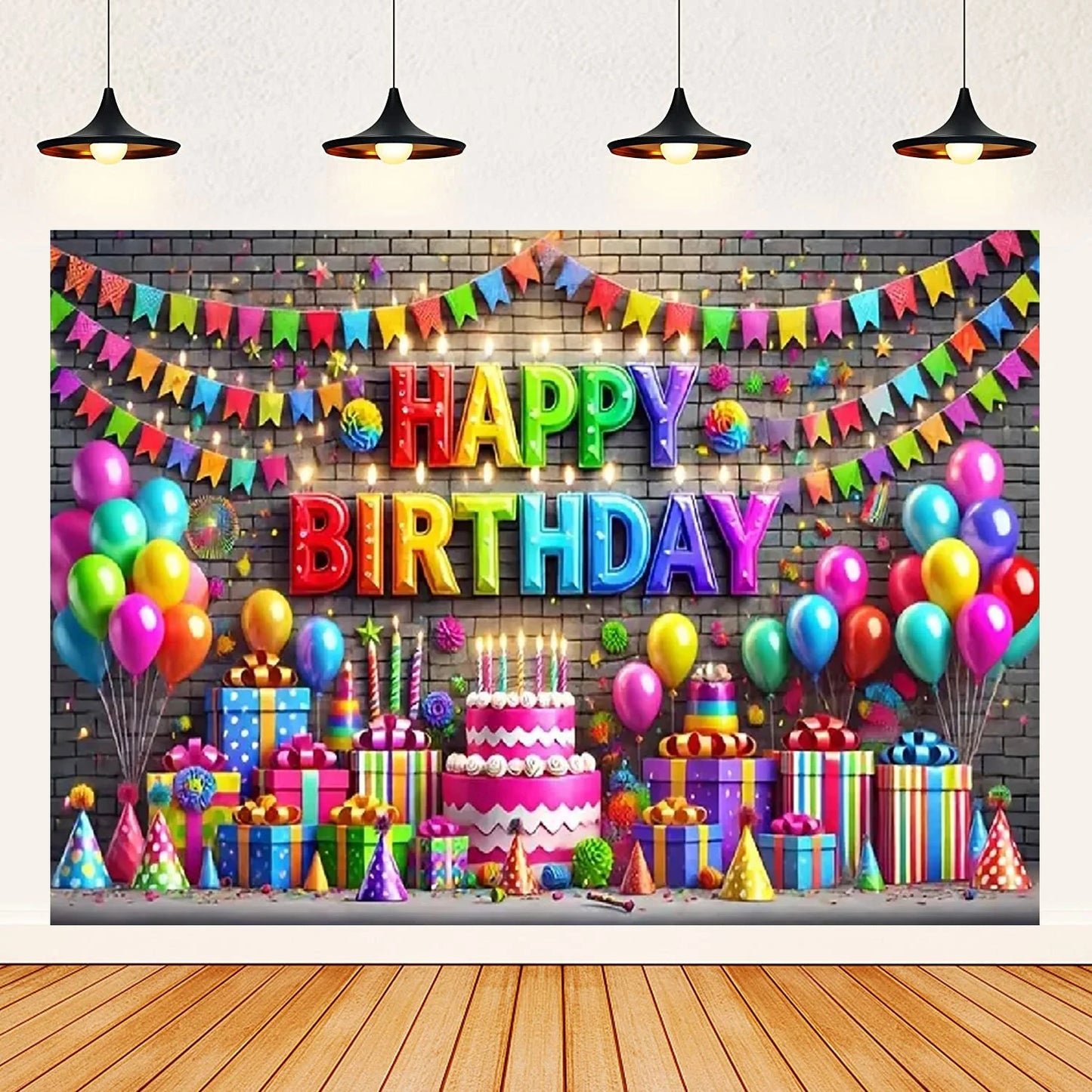 Colorful Happy Birthday Background 3d Balloons Rainbow Children Girl Birthday Party Decoration Banner Baby Party Photo Prop Gift
