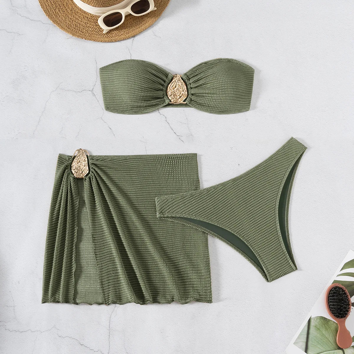2025 New Bikini Baby Hot Spring Resort Beach Three Piece Split Swimsuit Skirt Bikini