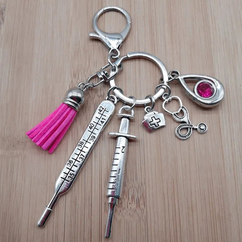 New Nurse Medical Box Medical Keychain Needle Syringe Stethoscope Tassel Cute Keychain Jewelry Gift
