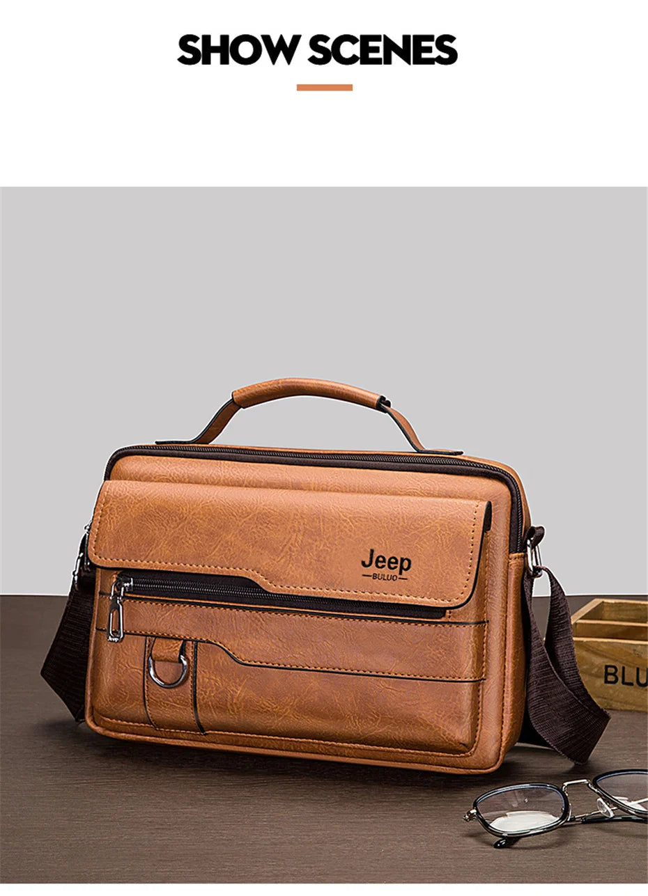 JEEP BULUO Brand Men's Crossbody Shoulder High Quality Tote Fashion Business Man Messenger Big Size PU Leather Bags