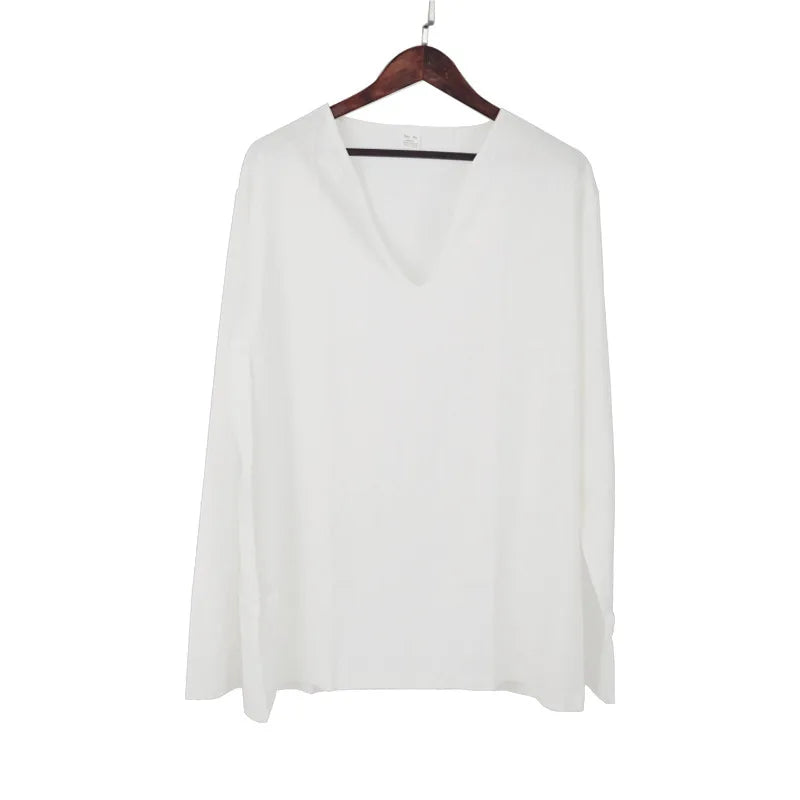 Men's Shirt Top V Neck Breathable Beach Shirt Long Sleeves Closure Regular Fit Solid Color Male Casual Shirt For Daily Vacation mon