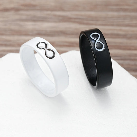 17KM Fashion Black and White Infinity Couple Ring Set for Women Men Simple Style Broad Rings