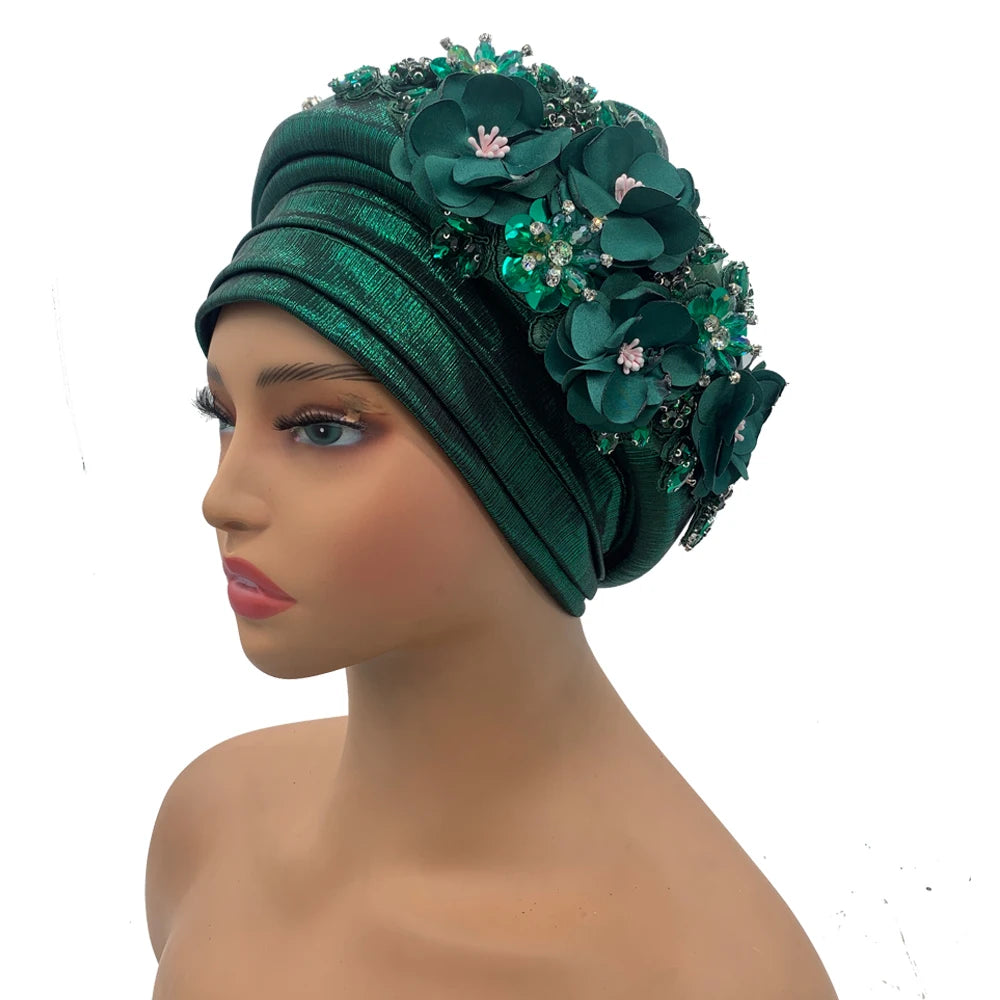 Exquisite Bouquet African Women's Turban Cap Ready to Wear Nigeria Auto Gele Headtie Female Fashion Head Wraps Turbante Mujer