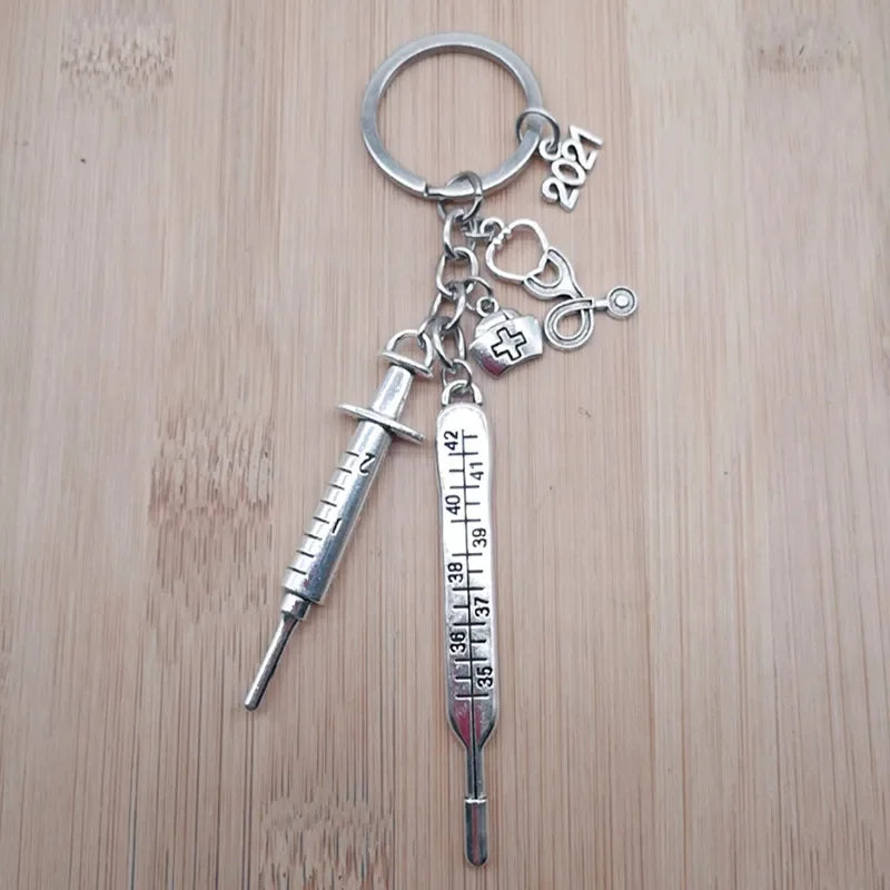 New Nurse Medical Box Medical Keychain Needle Syringe Stethoscope Tassel Cute Keychain Jewelry Gift