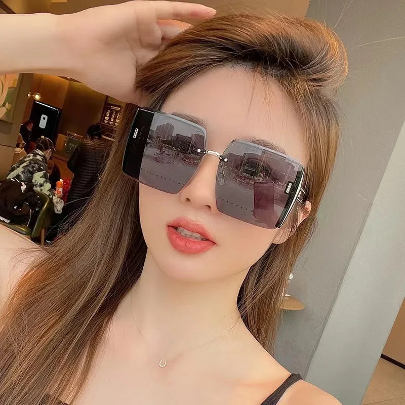 Vintage Square Sunglasses Woman Classic Retro Gradient Mirror Frameless Sun Glasses Female Fashion Rimless Oculos De Sol