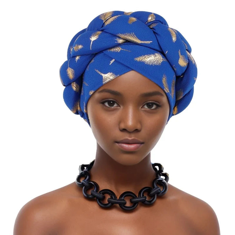 Feather Braid Turban Caps for Women Headwear Headscarf Bonnet Female Head Wraps African Indian Hat Turbante Mujer
