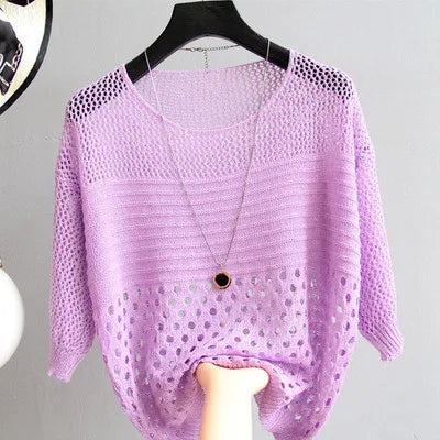 Spring and Summer New Ice Silk Knitted Vest Top Hollow Out Thin Bottoming Sling Streetwear Womens Clothing White Shirt