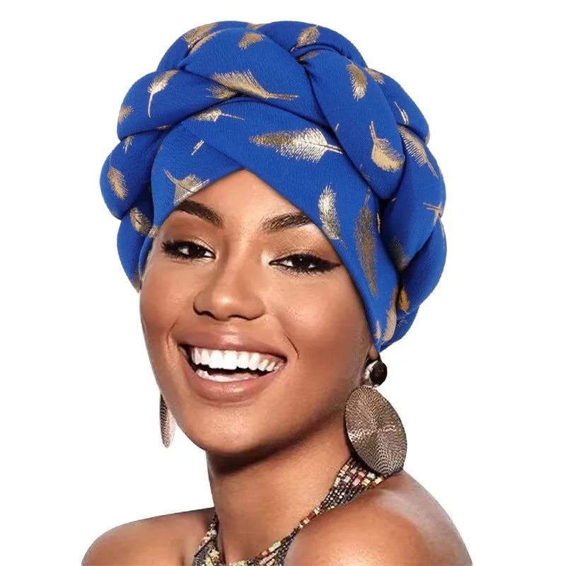 Feather Braid Turban Caps for Women Headwear Headscarf Bonnet Female Head Wraps African Indian Hat Turbante Mujer