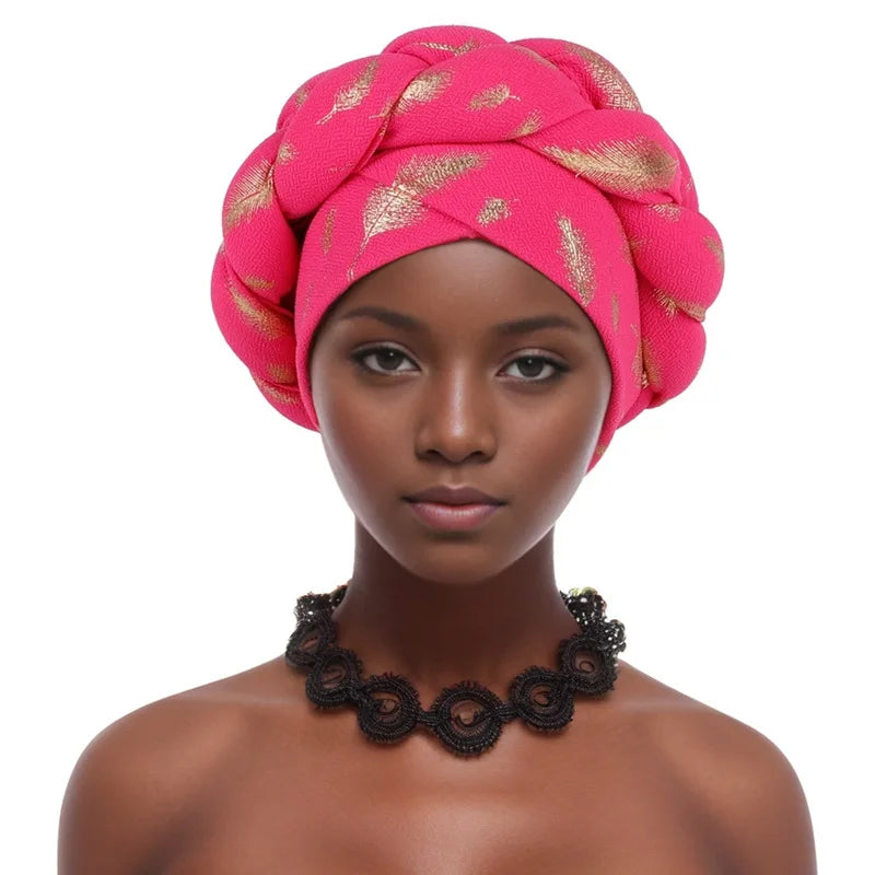 Feather Braid Turban Caps for Women Headwear Headscarf Bonnet Female Head Wraps African Indian Hat Turbante Mujer