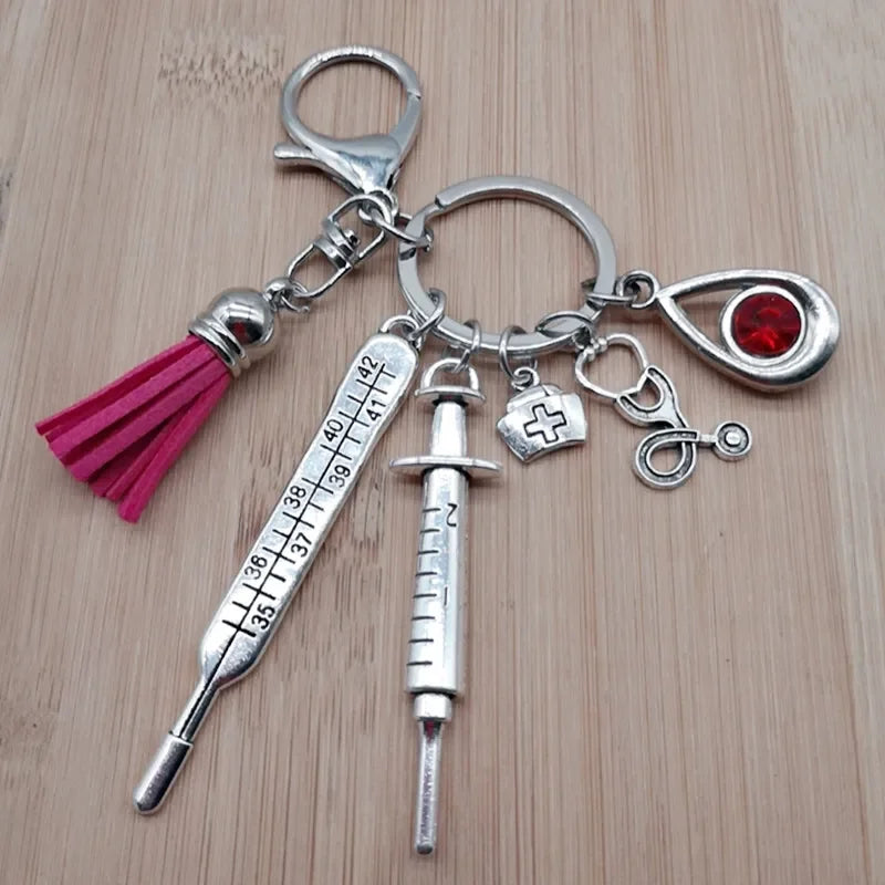 New Nurse Medical Box Medical Keychain Needle Syringe Stethoscope Tassel Cute Keychain Jewelry Gift