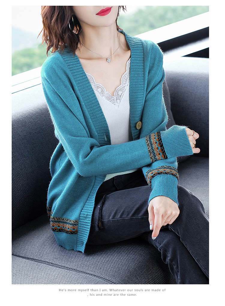 WTEMPO Spring Autumn Solid Color Women's Knitted Cardigan Long Sleeve Korean Loose V-Neck Button Sweaters Coat Female Clothing