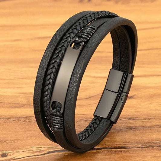 XQNI Multi-layer Braided Leather Wrap Bracelet Men Cool Trend Stainless Steel Casual Buckle Bracelet Jewelry Accessories Gift mon
