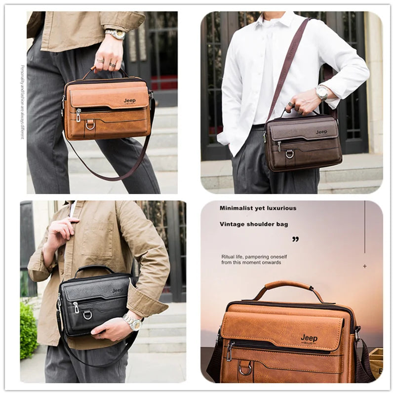 JEEP BULUO Brand Men's Crossbody Shoulder High Quality Tote Fashion Business Man Messenger Big Size PU Leather Bags
