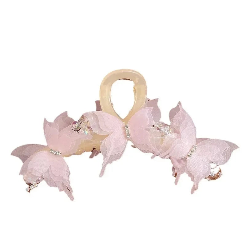 New Fashion Simulation Butterfly Hair Clips for Women Elegant Pearl Bow Ponytail Clip Sweet Crab Claw Headdress Hair Accessories