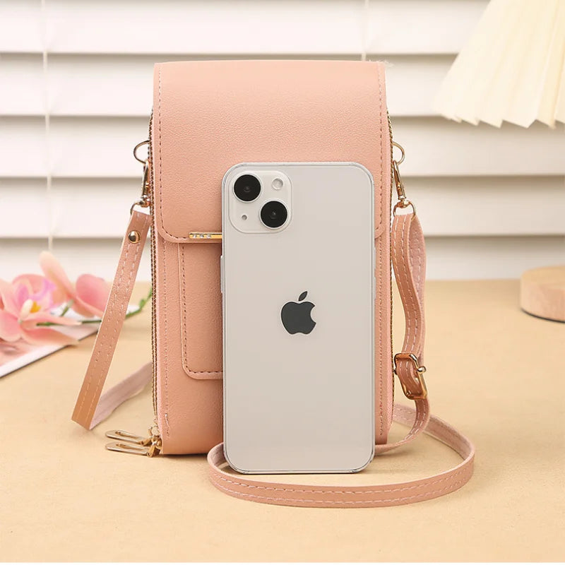 Women Fashion Touch Screen Lock Cell Phone Bag Women's Mobile Phone Card Holder Crossbody Shoulder Bag Money Pockets Small Bags