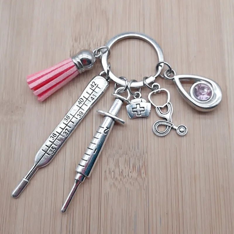 New Nurse Medical Box Medical Keychain Needle Syringe Stethoscope Tassel Cute Keychain Jewelry Gift
