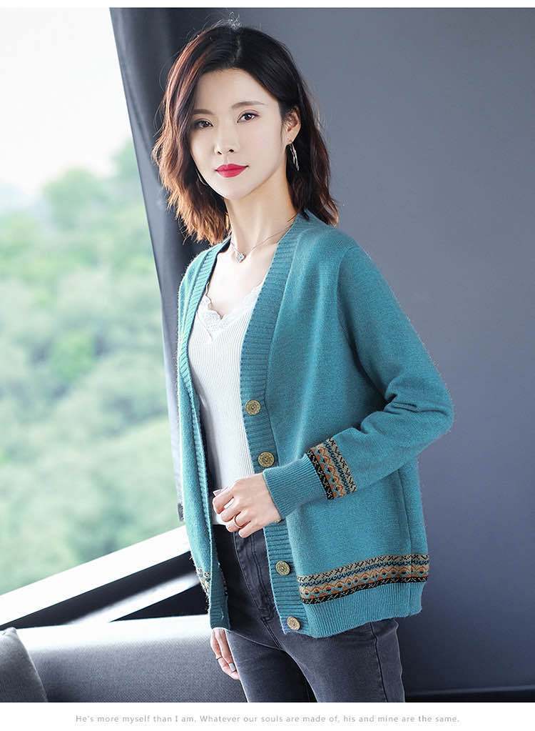 WTEMPO Spring Autumn Solid Color Women's Knitted Cardigan Long Sleeve Korean Loose V-Neck Button Sweaters Coat Female Clothing