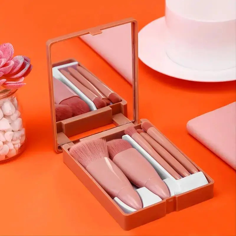 5pcs Travel Size Makeup Brushes tool Set Mini Makeup Brushes, Small Complete Function Cosmetic Brushes Kit With Case And Mirror Perfe