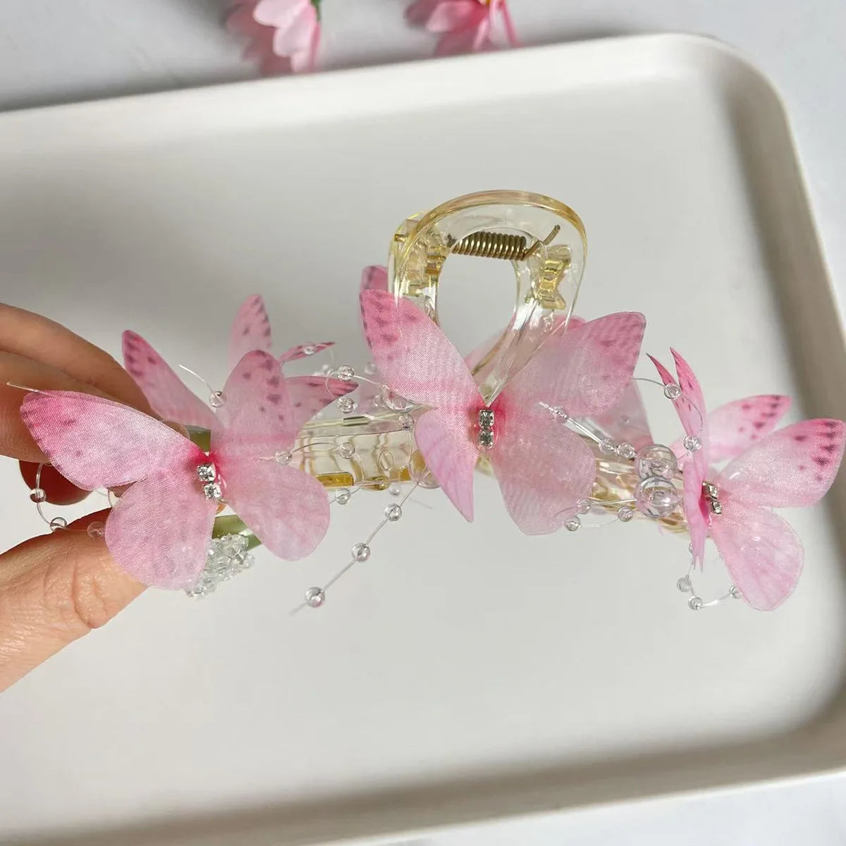 New Fashion Simulation Butterfly Hair Clips for Women Elegant Pearl Bow Ponytail Clip Sweet Crab Claw Headdress Hair Accessories