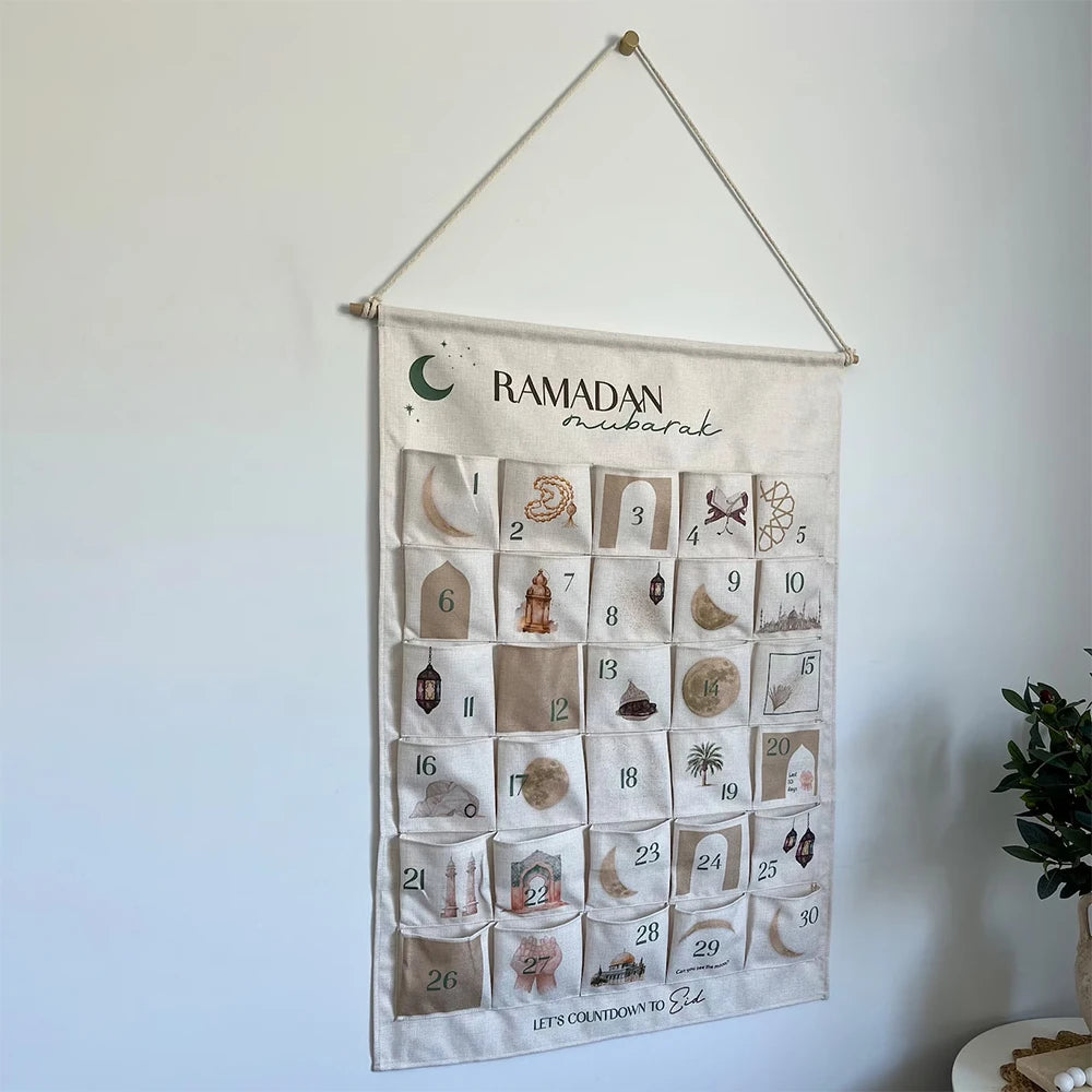 Ramadan Mubarak Countdown Advent Calendar bag Kareem Muslim Islamic eid Wall home door decoration sign family children kid gift