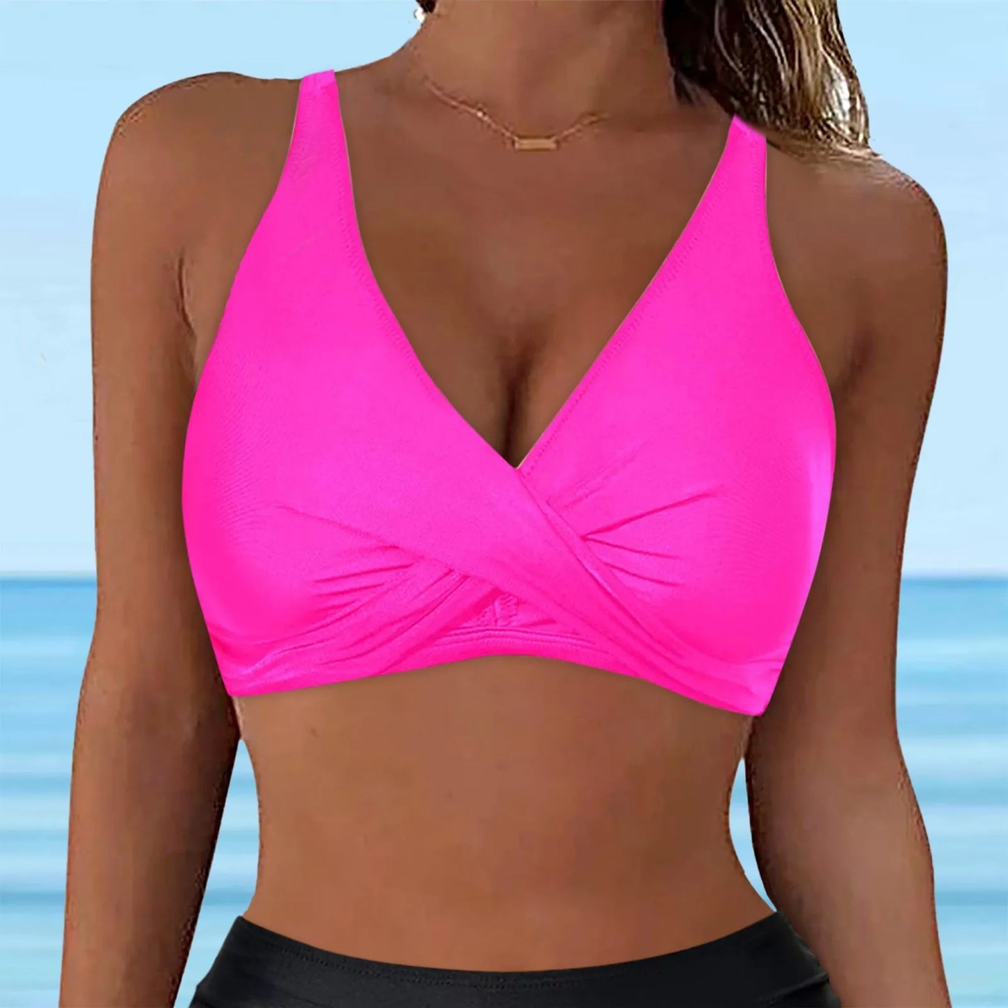 Women Lace Up Swimwear Tops Underwire Full Coverage Bikini Top Push Up Swim Crop Top Tie Back Bathing Suit купальник 2024 тренд
