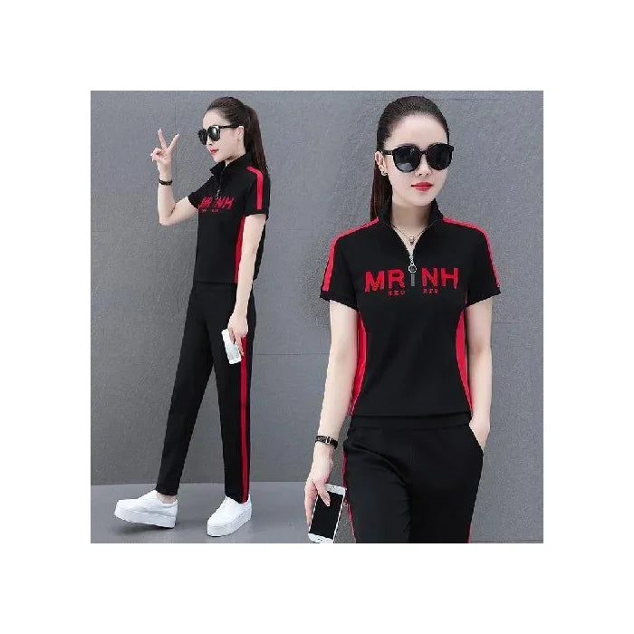 Fashionable Women's Sport Suit Summer New Style Slimming Casual 2-piece Set Age-reducing Running Clothes