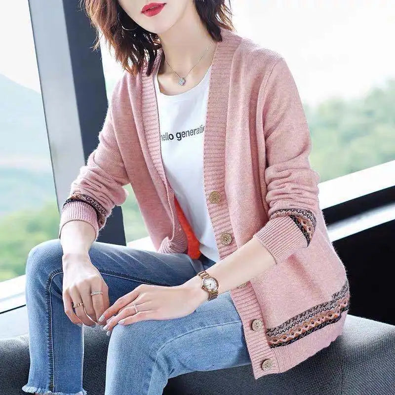 WTEMPO Spring Autumn Solid Color Women's Knitted Cardigan Long Sleeve Korean Loose V-Neck Button Sweaters Coat Female Clothing