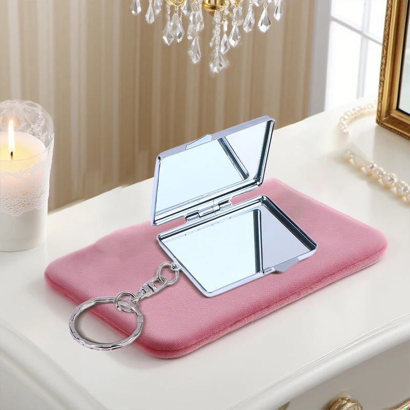 Metal Folding Keychain Makeup Mini Mirror Round Heart Oval Square Shape Double Sided Cosmetic Mirror