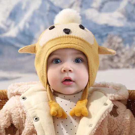 Kids Boys Girls Knitted Hats Winter Thick Warm Cute Cartoon Penguin Beanies Warm Ear Protection Cap for Children 0-4Years Baby