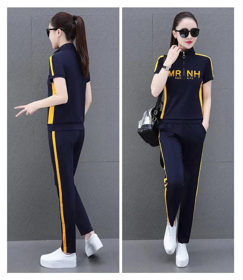 Fashionable Women's Sport Suit Summer New Style Slimming Casual 2-piece Set Age-reducing Running Clothes