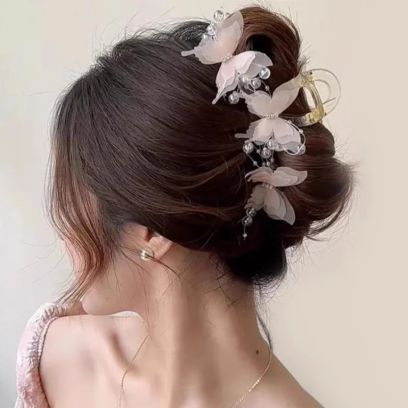 New Fashion Simulation Butterfly Hair Clips for Women Elegant Pearl Bow Ponytail Clip Sweet Crab Claw Headdress Hair Accessories